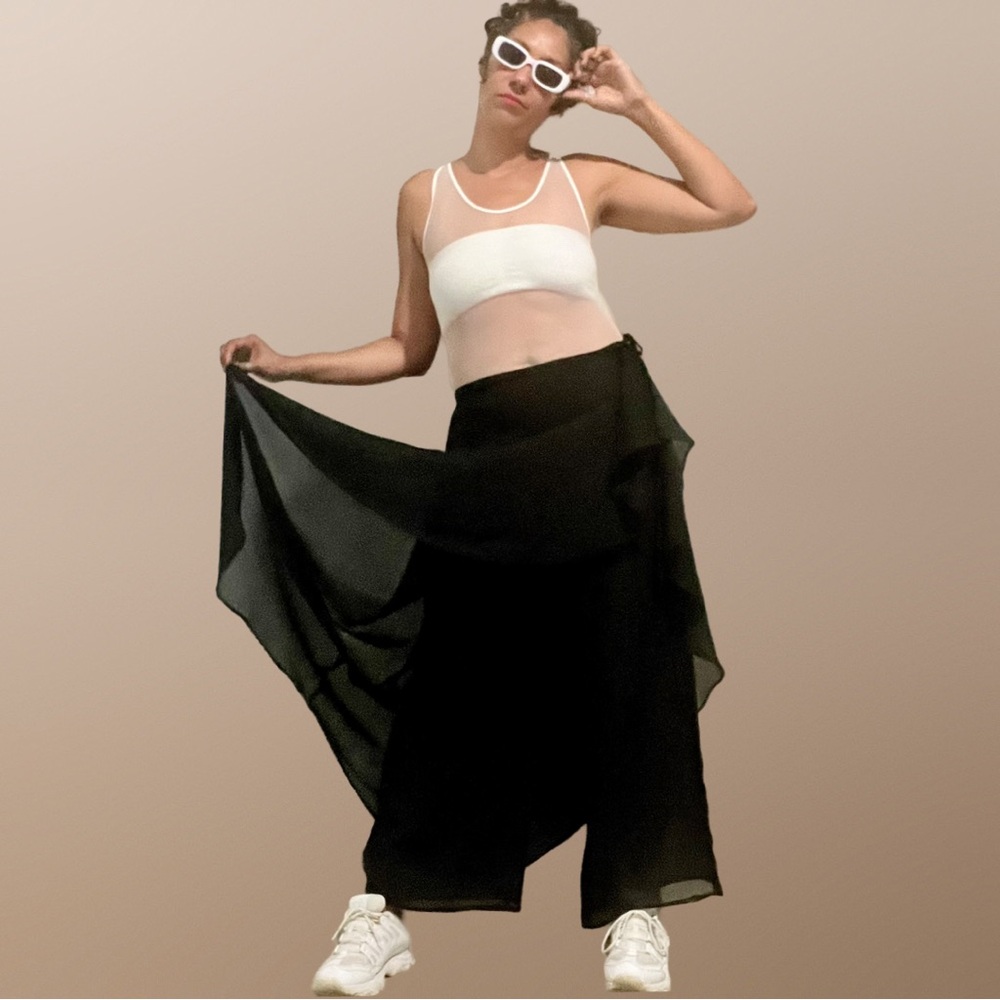 FANNY USA Vintage 90s Black Formal Chiffon Wide Leg Skirted Palazzo Dress Pants